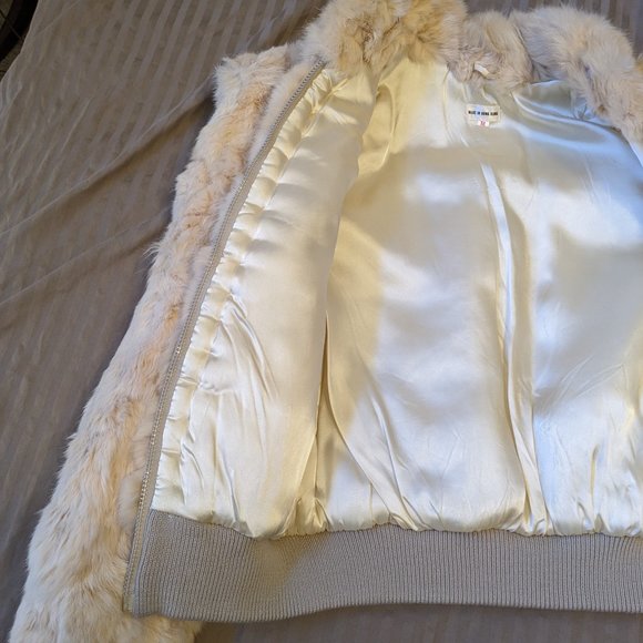 Women's Rabbit Fur Bomber Style Jacket Satin Lining Size Med - Picture 3 of 10